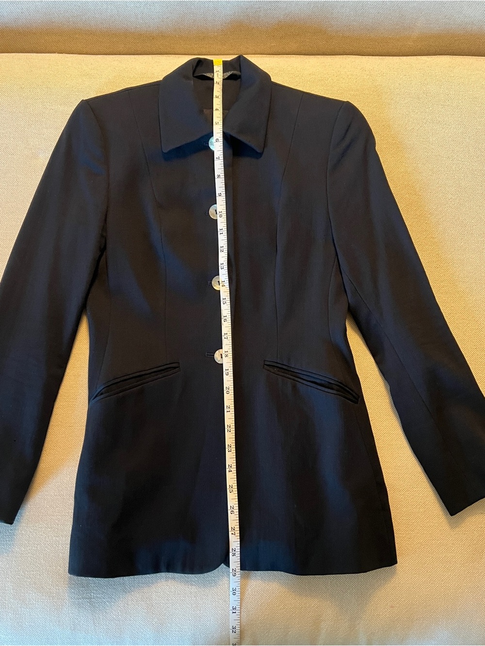 Laura Ashley 100% Wool Equestrian Style Navy Blazer Mother of Pearl Buttons